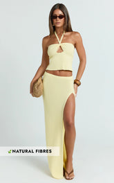 Agnes Maxi Skirt - Low Waist Thigh Split Crochet Maxi Skirt in Lemon