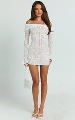 Marielle Mini Dress - Lace Off Shoulder Bodycon Dress in Ivory