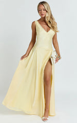 Darlene Maxi Dress - Lace Trim Drop Waist Dress in Lemon