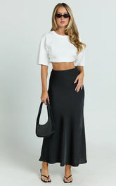 Amari Maxi Skirt - High Waisted Bias Cut Skirt in Black