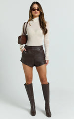 Freya Top - Turtle Neck Long Sleeve Fitted Stretch Tulle Top in Cream