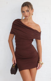Kairose Mini Dress - Asymmetrical Sleeve Dress in Chocolate
