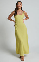 Brie Midi Dress - Scoop Neck Knit Slip Dress in Chartreuse