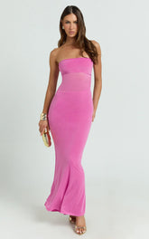 Fatima Maxi Dress - Bodycon Strapless Dress in Fuchsia