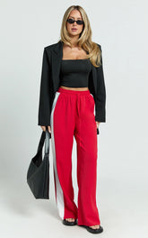 Davi Pants - Drawstring Waist Contrast Panel Tailored Pants in Red