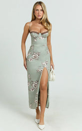 Benson Midi Dress - Sweetheart Neck Bustier Bodycon Dress in Botanical Bliss