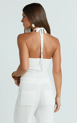 Agnes Top - Halter Neck Cut Out Knitted Top in Off White
