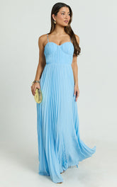 Dannika Maxi Dress - Blue Pleated Dress in Blue