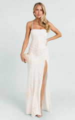 Chrissy Maxi Dress - Square Neck Lace Back Fit And Flare Dress in Ivory