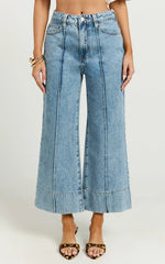 Jolene Jeans - Mid Rise Wide Leg Recycled Denim Cropped Jeans in Mid Blue Wash