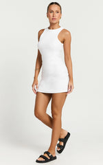 Candyce Mini Dress - Ribbed Sleeveless Bodycon Dress in White