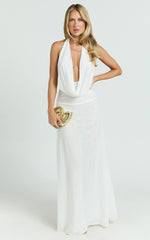 Bettina Maxi Dress - Low Cowl Neck Halter Bodycon Dress in Off White