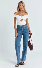 Helen Bodysuit - Twist Off Shoulder Cut Out Bodysuit in White