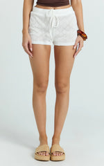 Laurel Shorts - Drawstring Crochet Mini Shorts in Off White