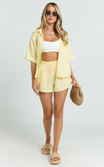 Ramona Linen Shorts - Drawstring Linen Shorts in Lemon