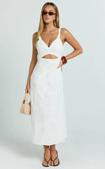 Dexter Midi Dress - V Neck A Line Dress in Off White