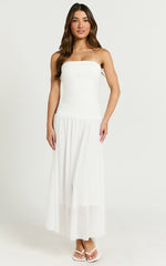 Cherie Midi Dress - Strapless Drop Waist Dress in Ivory