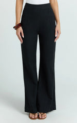 Narcisa Pants - Linen Look High Waist Bootleg Pants in Black