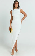 Bel Maxi Dress - Asymmetrical Ruched Side Fitted Dress in White