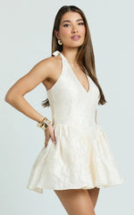 Posie Mini Dress - Plunge Fit And Flare Dress in Cream