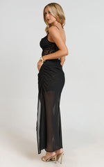 Frances Midi Dress - Cowl Neck Contrast Lace Slip Dress in Black