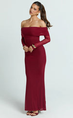 Bethanie Maxi Dress - Off The Shoulder Mesh Dress in Wine