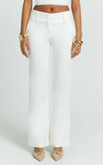 Elliot Pants - Mid Rise Pinstripe Bootleg Pants in Cream Plain