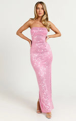 Joyce Maxi Dress - Heat Press Strapless Dress in Pink