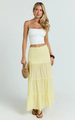 Rosalie Maxi Skirt - High Waist Tiered Maxi Skirt in Pastel Yellow