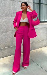 Bonnie Pants - High Waisted Tailored Wide Leg Pants in Pink