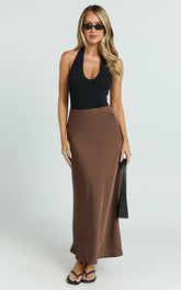 Amari Maxi Skirt - High Waisted Bias Cut Skirt in Chocolate