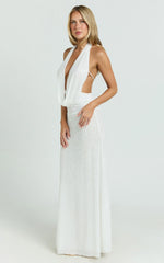 Bettina Maxi Dress - Low Cowl Neck Halter Bodycon Dress in Off White