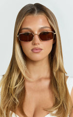 Aurelia Metal Rectangle Sunglasses in Gold/Tea