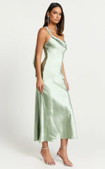 Calix Midi Dress - One shoulder Slip dress in Sage