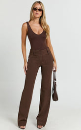 Elliot Pants - Mid Rise Pinstripe Bootleg Pants in Brown Stripe