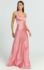 Quincy Maxi Dress - Satin Slip Dress in Pink
