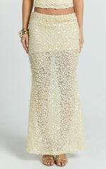 Celeste Maxi Skirt - Sequin Fit And Flare Skirt in Lemon