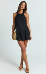Dorothy Mini Dress - Backless Beaded Smock Mini Dress in Black
