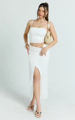 Dylan Midi Skirt - Mid Waist Twist Front Midi Skirt in White