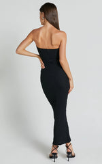 Alberta Maxi Dress - Strapless bust detail textured dress in Black
