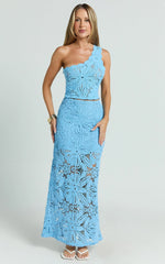 Charlene Maxi Skirt - Crochet Fit And Flare Skirt in Blue