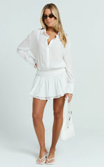 Edith Mini Dress - Long Sleeve Drop Waist Shirt Dress in White