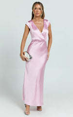 Hailey Maxi Dress - Cap Sleeve V Neck Dress in Pink