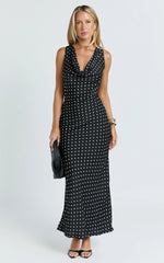 Blanca Maxi Dress - Cowl Neck Bias Cut Dress in Black Polka Dot
