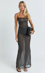 Dalton Midi Dress - Cowl Neck Tie Back Dress in Black/White Polkadot