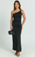 Debbie Maxi Dress - One Shoulder Hardware Detail Dress in Black