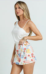 Mikayla Mini Linen Blend Skirt - Fitted Wrap Tie Front Skirt in Pomodoro Paradise Print