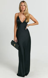 Quincy Maxi Dress - Satin Slip Dress in Black