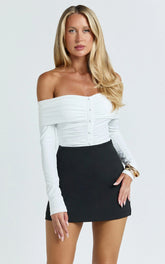 Charisse Bodysuit - Off Shoulder Button Down Bodysuit in White