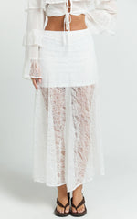 Safiya Maxi Skirt - Mid Waist Lace Skirt With Slip in White